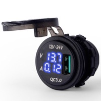 Розетка USB с вольтметром, круглая , синий